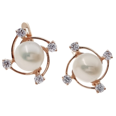 Серьги из золота 585 пробы с жемчугом и фианитом