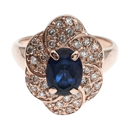 Кольцо из золота 585 пробы с сапфиром с. и фианитом