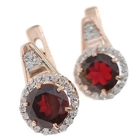 Серьги из золота 585 пробы с гранатом и фианитом
