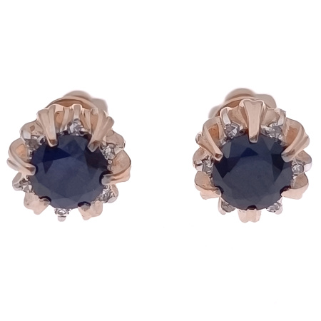 Пусеты из золота 585 пробы с бриллиантами и сапфиром с.