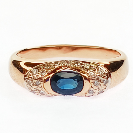 Кольцо из золота 585 пробы с бриллиантами и сапфиром