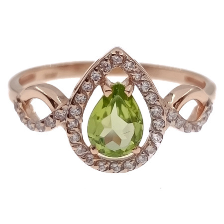 Кольцо из золота 585 пробы с хризолитом и фианитом