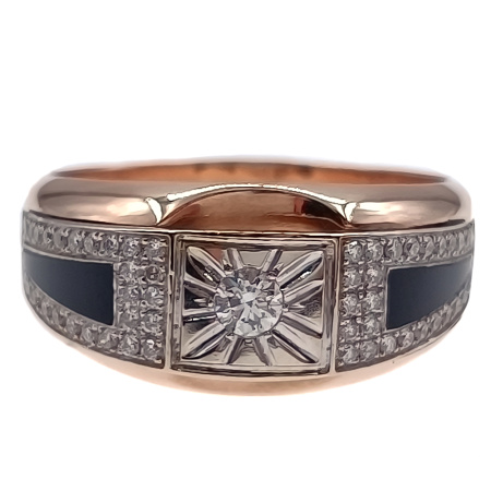 Кольцо из золота 585 пробы с бриллиантами, эмалью