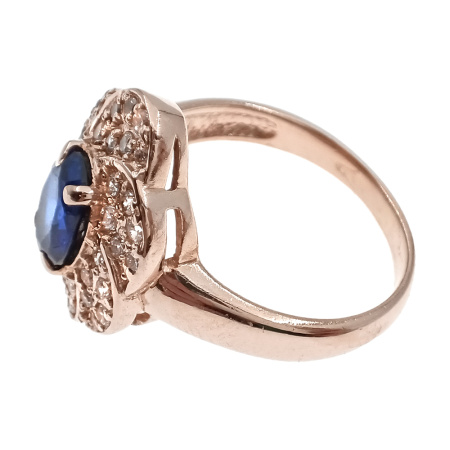 Кольцо из золота 585 пробы с сапфиром с. и фианитом