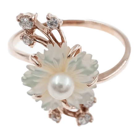 Кольцо из золота 585 пробы с жемчугом, перламутром и фианитом