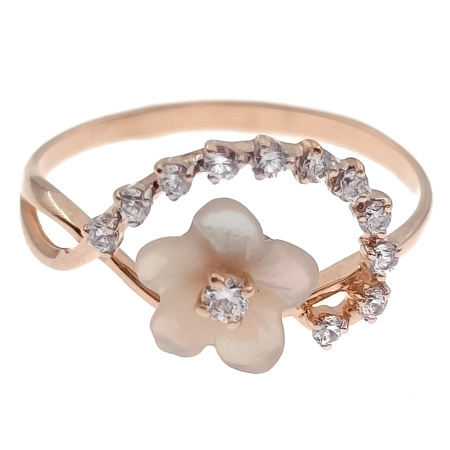 Кольцо из золота 585 пробы с перламутром и фианитом