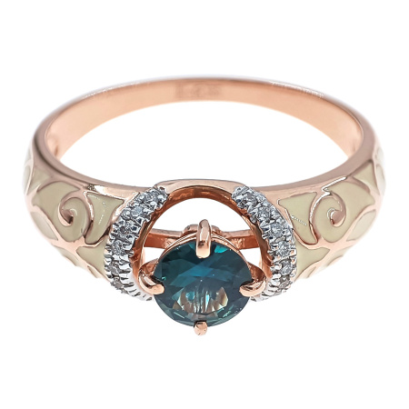 Кольцо из золота 585 пробы с бриллиантами, эмалью и топазом