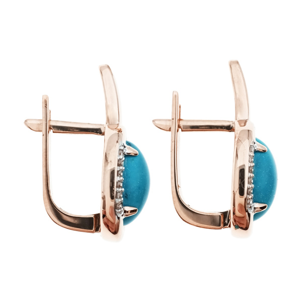 Серьги из золота 585 пробы с бриллиантами и бирюзой