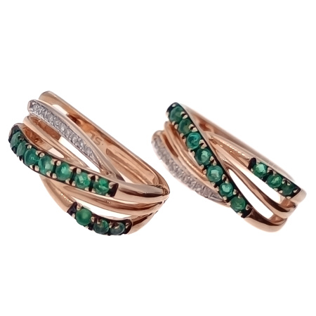 Серьги из золота 585 пробы с бриллиантами и изумрудом