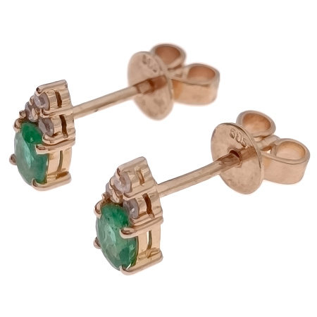 Пусеты из золота 585 пробы с изумрудом и фианитом