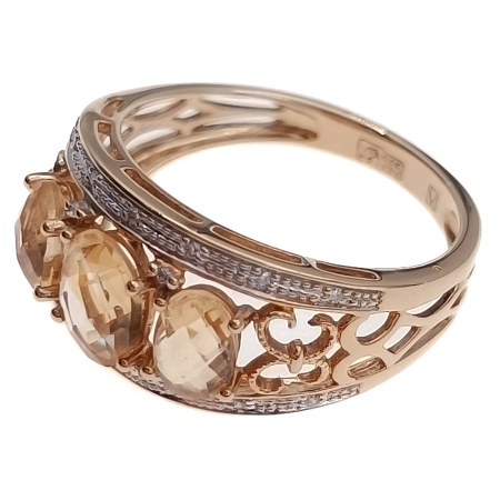 Кольцо из золота 585 пробы с бриллиантами и цитрином