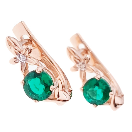 Серьги из золота 585 пробы с бриллиантами и изумрудом с.