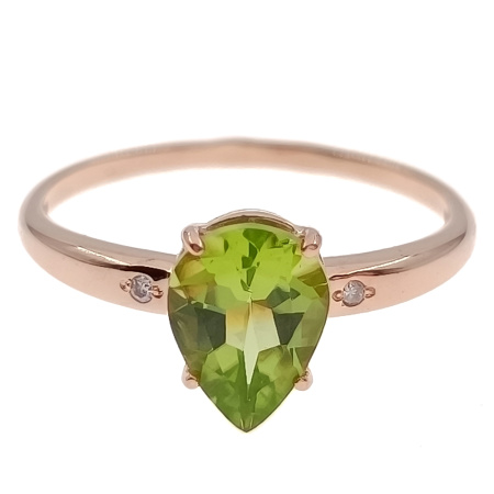 Кольцо из золота 585 пробы с бриллиантами и хризолитом