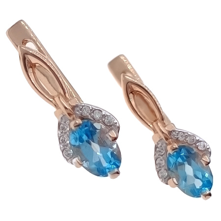 Серьги из золота 585 пробы с топазом и фианитом