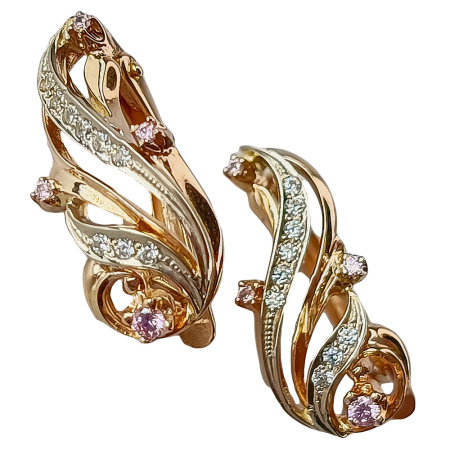 Серьги из золота 585 пробы с корундом с. и фианитом