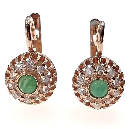 Серьги из золота 585 пробы с изумрудом и фианитом