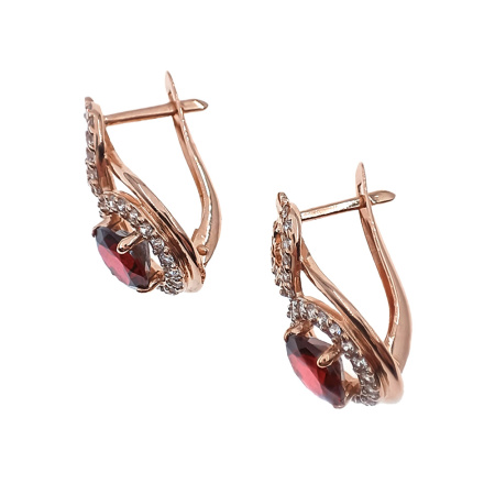 Серьги из золота 585 пробы с гранатом и фианитом