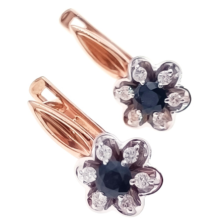 Серьги из золота 585 пробы с бриллиантами и сапфиром