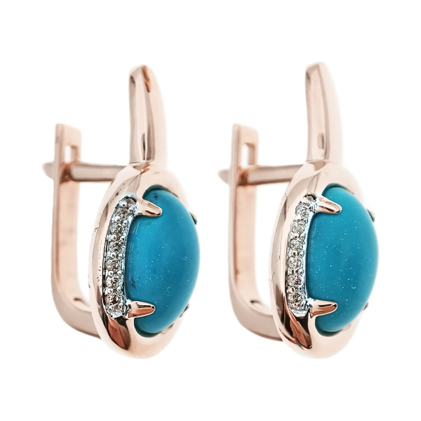 Серьги из золота 585 пробы с бриллиантами и бирюзой