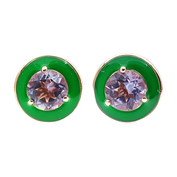 Пусеты из золота 585 пробы с аметистом и эмалью