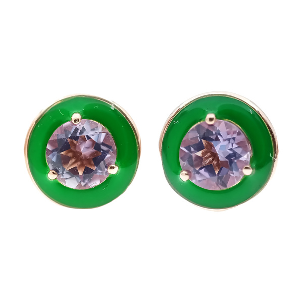 Пусеты из золота 585 пробы с аметистом и эмалью