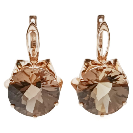 Серьги из золота 585 пробы с дымчатым кварцем