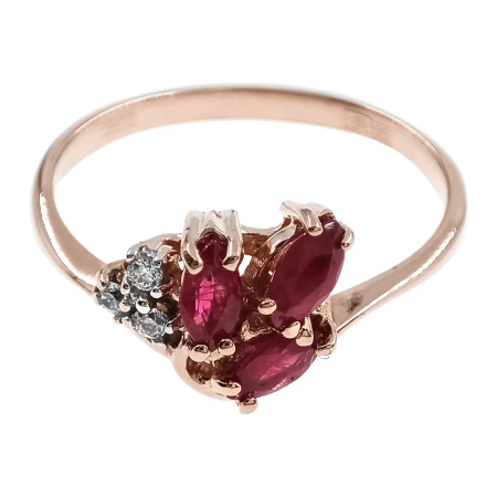 Кольцо из золота 585 пробы с рубином и фианитом