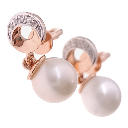 Серьги из золота 585 пробы с бриллиантами и жемчугом