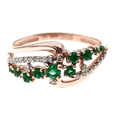 Кольцо из золота 585 пробы с бриллиантами и изумрудом