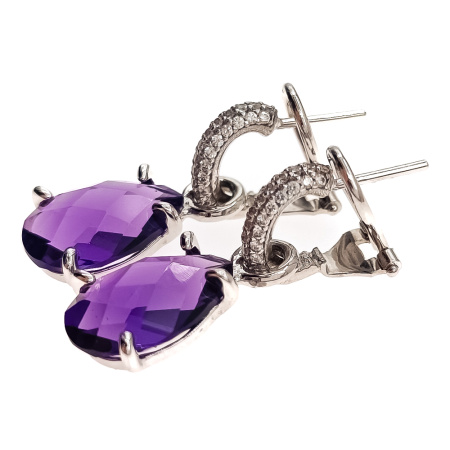 Серьги из золота 750 пробы с аметистом и фианитом