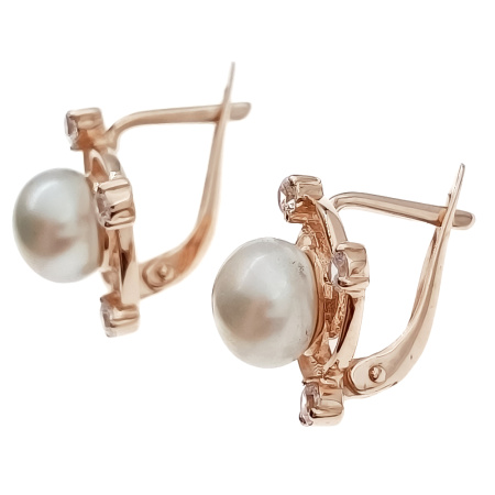 Серьги из золота 585 пробы с жемчугом и фианитом