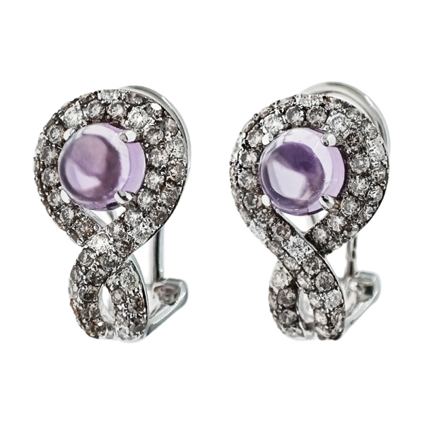 Серьги из золота 585 пробы с бриллиантами, аметистом