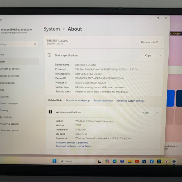 Ноутбук DELL Inspirion 15 5510 15,6"/ Intel Cоre i5-11320Н./ 8 Гб/ 512 Гб/