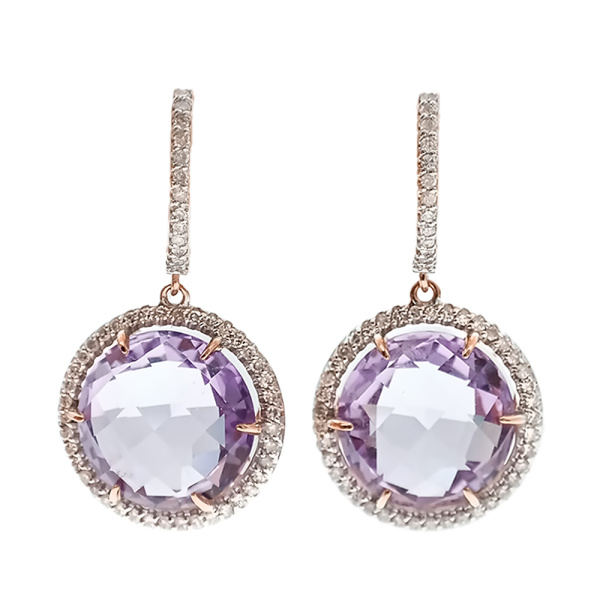 Серьги из золота 585 пробы с бриллиантами и аметистом