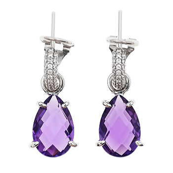 Серьги из золота 750 пробы с аметистом и фианитом