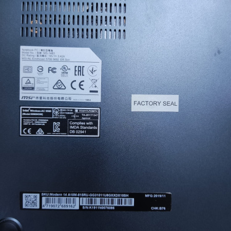 Ноутбук MSI modern 14 14,0"/ i3 10110U-2.1GHz/ 8 Гб/ 256 Гб/  Intel UHD Graphics