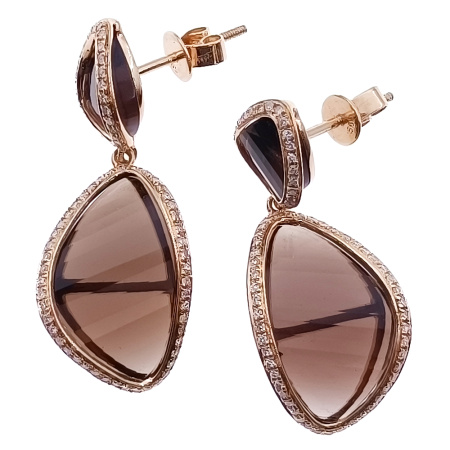 Серьги из золота 585 пробы с бриллиантами и дымчатым кварцем