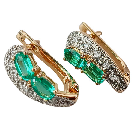 Серьги из золота 585 пробы с бриллиантами и изумрудом с.