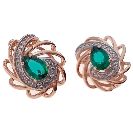 Серьги из золота 585 пробы с бриллиантами и изумрудом с.