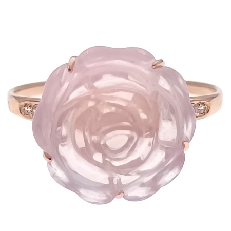 Кольцо из золота 585 пробы с розовым кварцем и фианитом