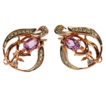 Серьги из золота 585 пробы с аметистом и фианитом