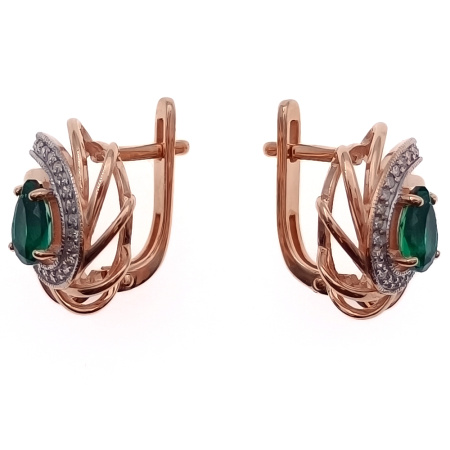 Серьги из золота 585 пробы с бриллиантами и изумрудом с.