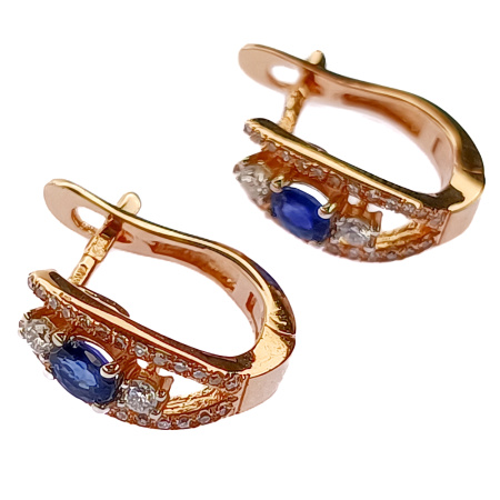 Серьги из золота 585 пробы с бриллиантами, сапфиром