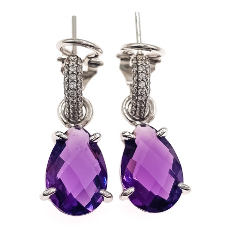Серьги из золота 750 пробы с аметистом и фианитом