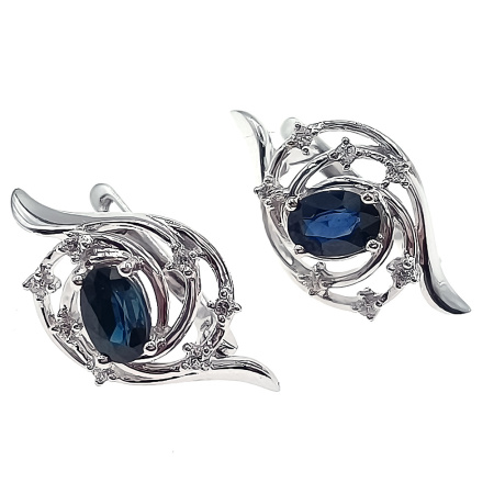 Серьги из золота 585 пробы с бриллиантами и сапфиром