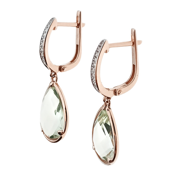 Серьги из золота 585 пробы с бриллиантами и празиолитом