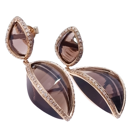 Серьги из золота 585 пробы с бриллиантами и дымчатым кварцем