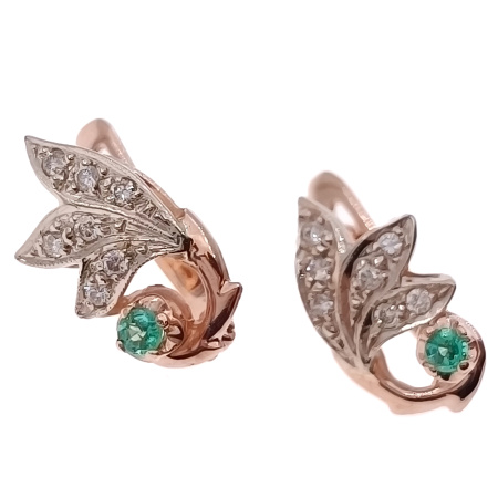 Серьги из золота 585 пробы с бриллиантами и изумрудом