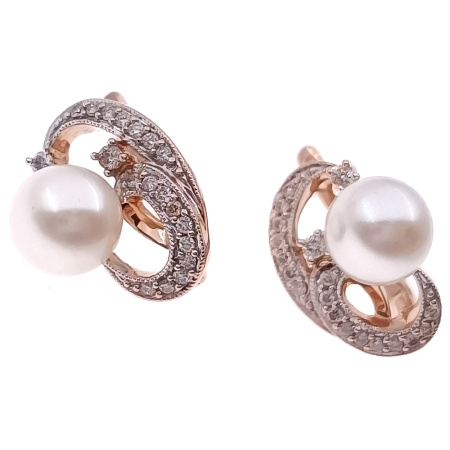 Серьги из золота 585 пробы с бриллиантами, жемчугом