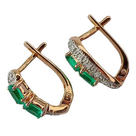 Серьги из золота 585 пробы с бриллиантами и изумрудом с.